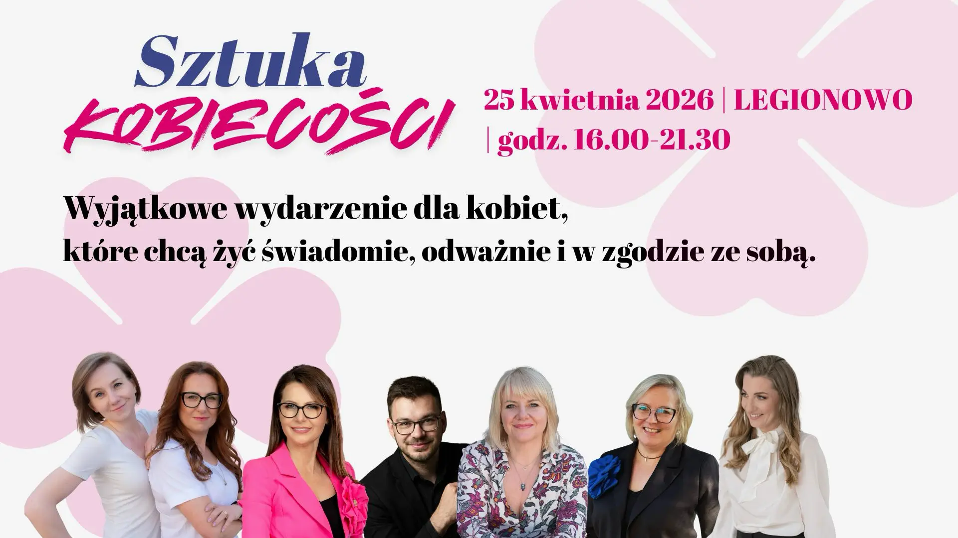 Baner reklamujący wydarzenie z 5 kobietami i mężczyzną.