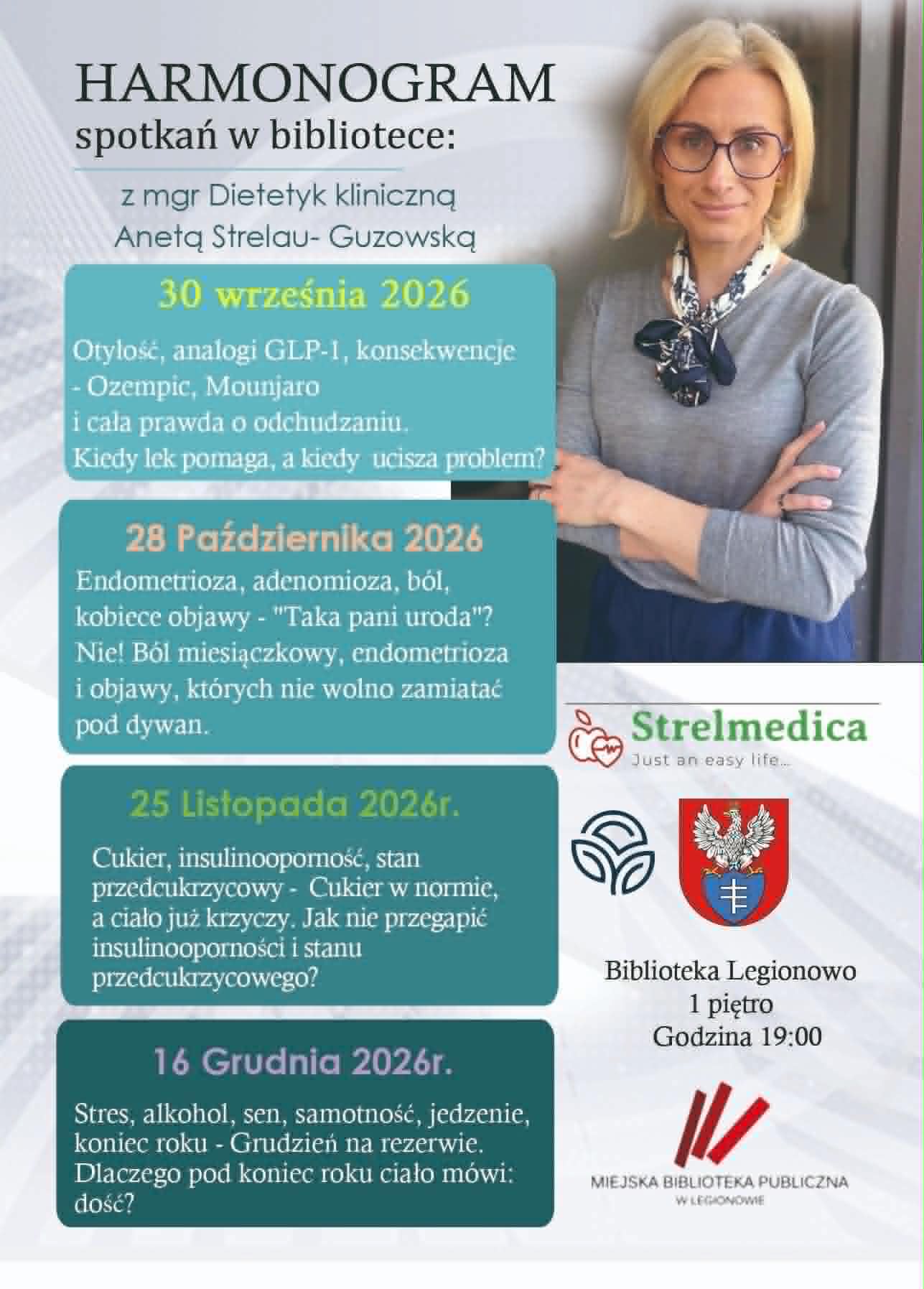 Plakat zawierający harmonogram spotkań z treści artykułu