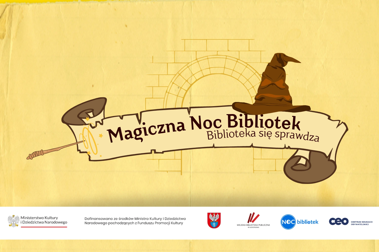 grafika przedstawiająca nazwę wydarzenia: Magiczna Noc Bibliotek. Biblioteka się sprawdza